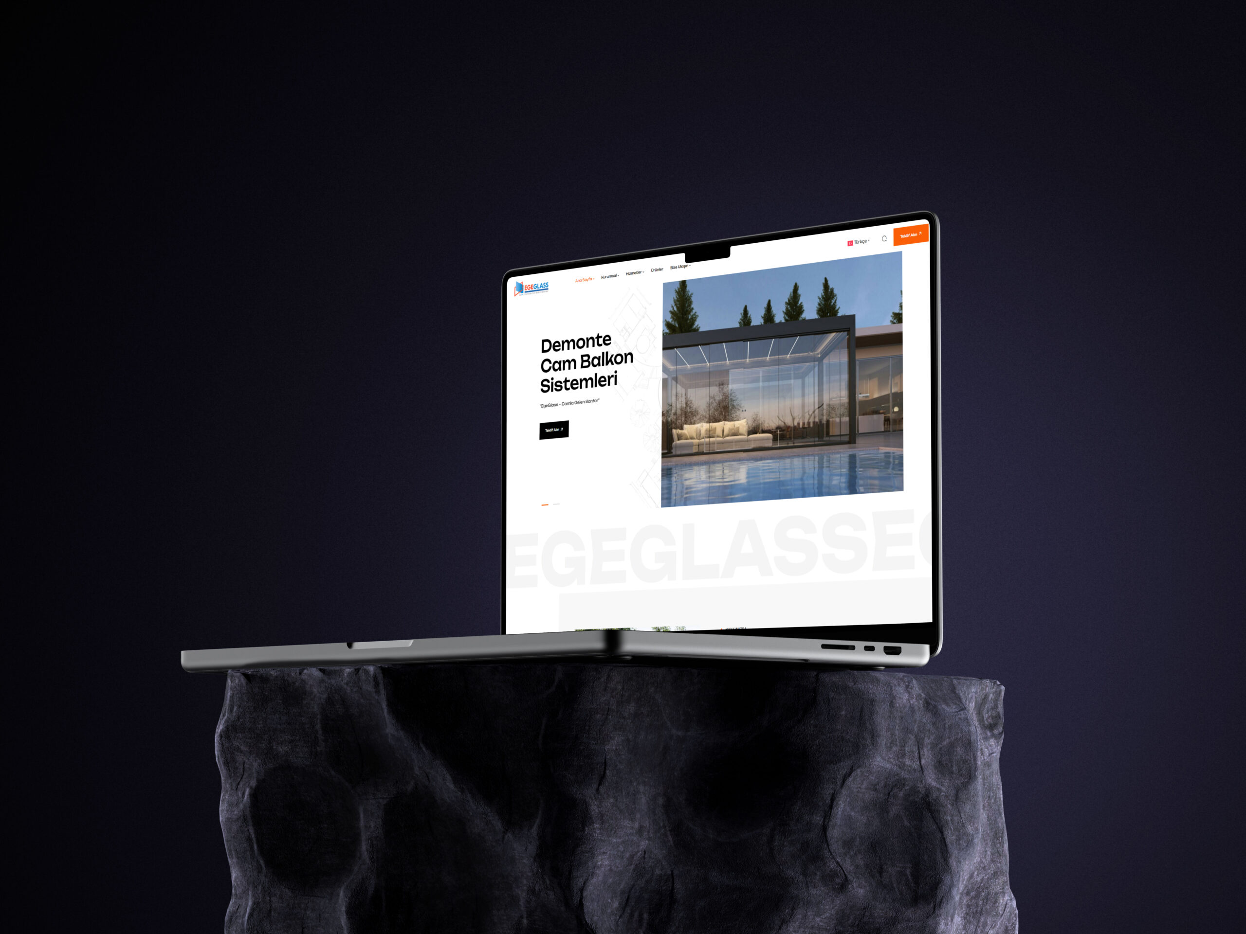 Mockuuups Free MacBook Pro mockup on stone pedestal